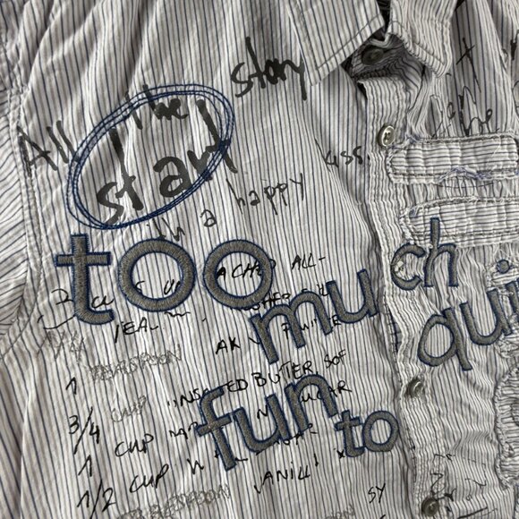 Desigual Graphic Print Button Up Shirt Men Cotton Large Passaparola Happy Text - Picture 11 of 16
